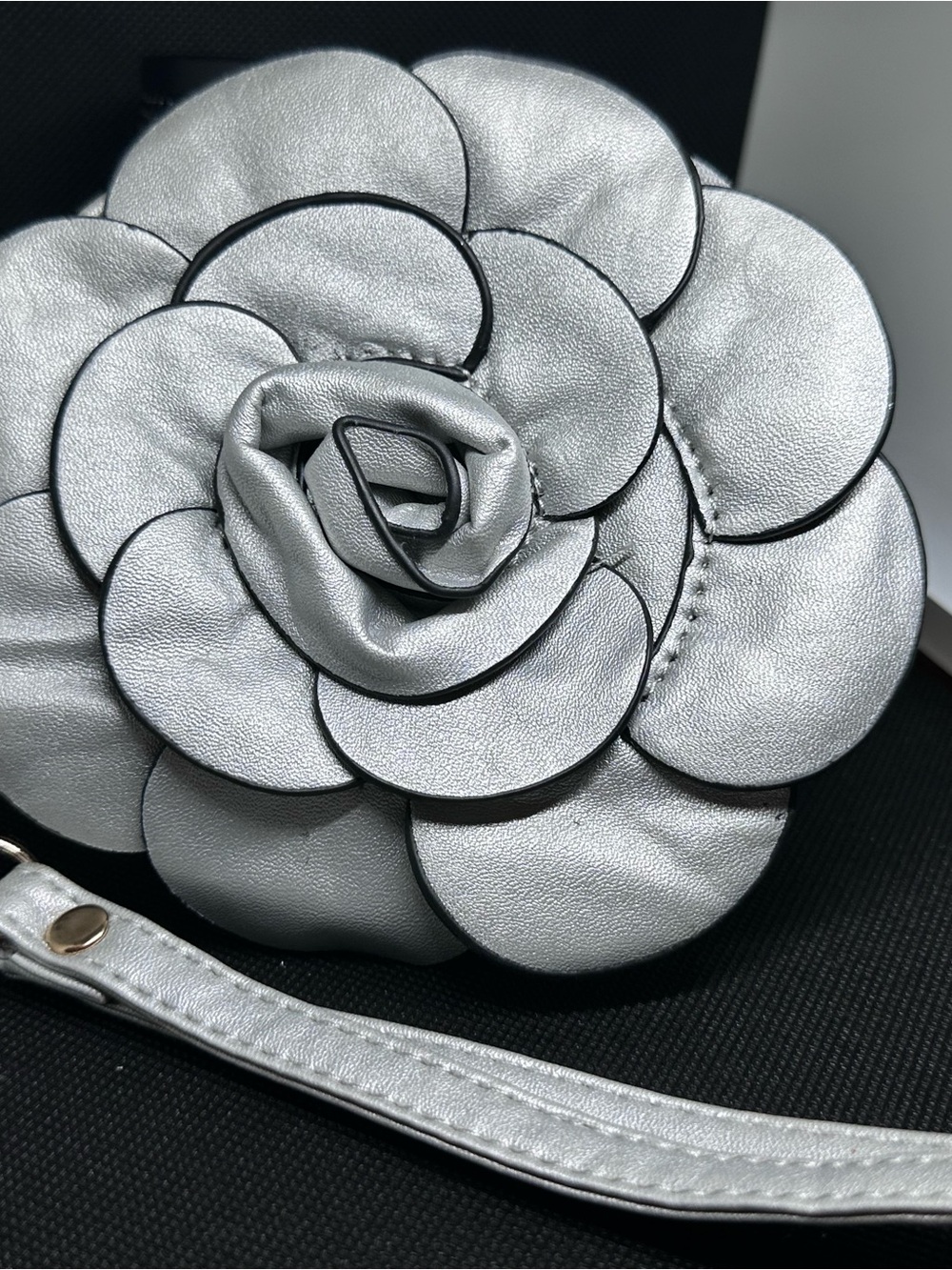 Silver Floral Wristlet Clutch with Rose Detail